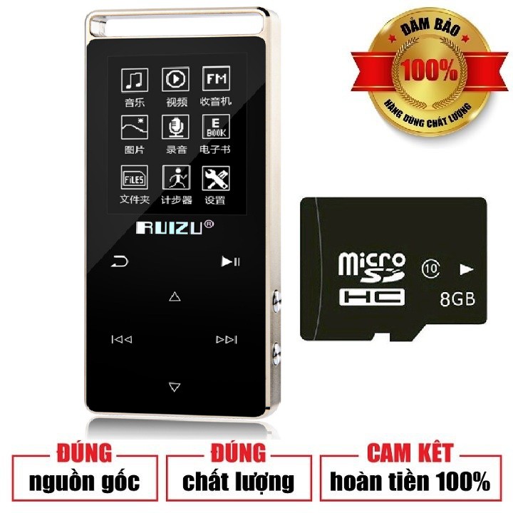 [Hàng Chính Hãng] Máy Nghe Nhạc Lossless Thể Thao Hifi Ruizu D01 8Gb Tích Hợp Máy Đếm Bước Chân Đi Bộ + Thẻ Nhớ 8Gb