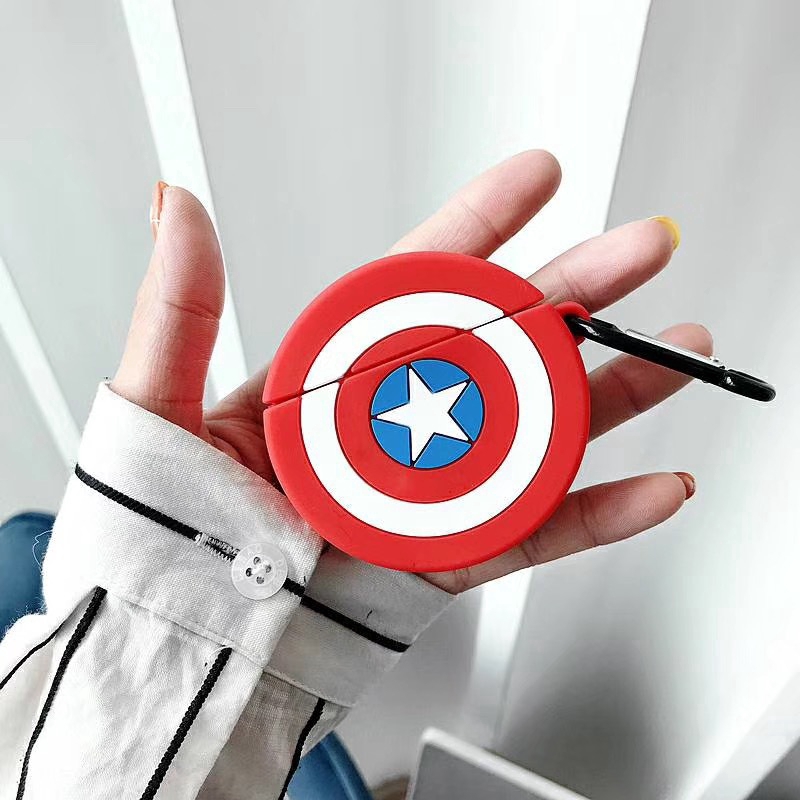 Vỏ bọc silicon hình khiên Captain America/ Super Man cho hộp đựng tai nghe AirPods 1 2