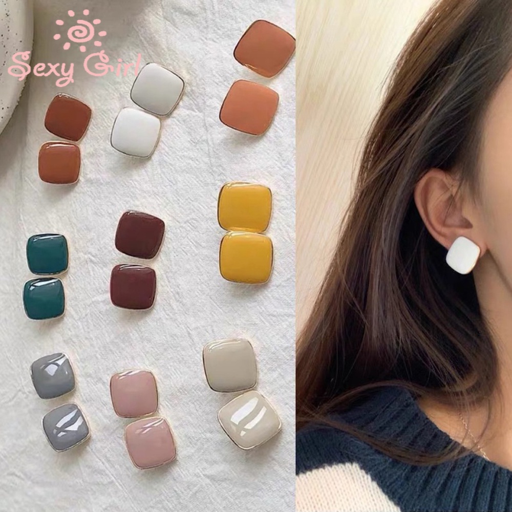 Bông Tai Bạc 925 Hình Vuông Đơn Giản Phong Cách Retro Mới