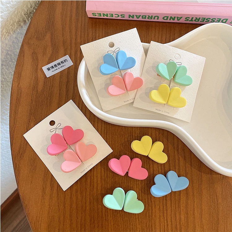 【kifli】Kẹp tóc hình trái tim đôi nhiều màu sắc phong cách Hàn Quốc dễ thương cho nữ（quà tặng ngày thiếu nhi）