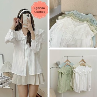 Áo sơ mi cổ bèo babydoll buộc nơ tiểu thư