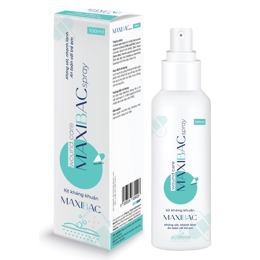 Xịt khuẩn Maxibac Spray 100ml giúp nhanh lành da do bỏng, vết loét, ezecma, zona, thủy đậu
