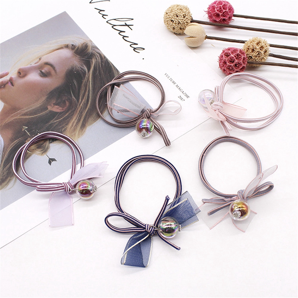 Dây thun buộc tóc bằng chất liệu cao su phối họa tiết sọc ngang đơn giản xinh xắn dành cho nữ