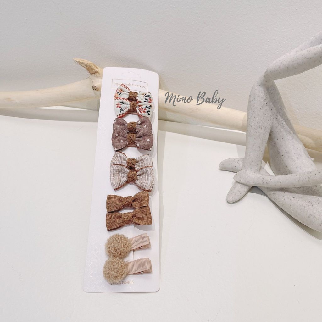 Set 10 kẹp tóc bọc vải họa tiết dễ thương cho bé gái KT26 Mimo Baby