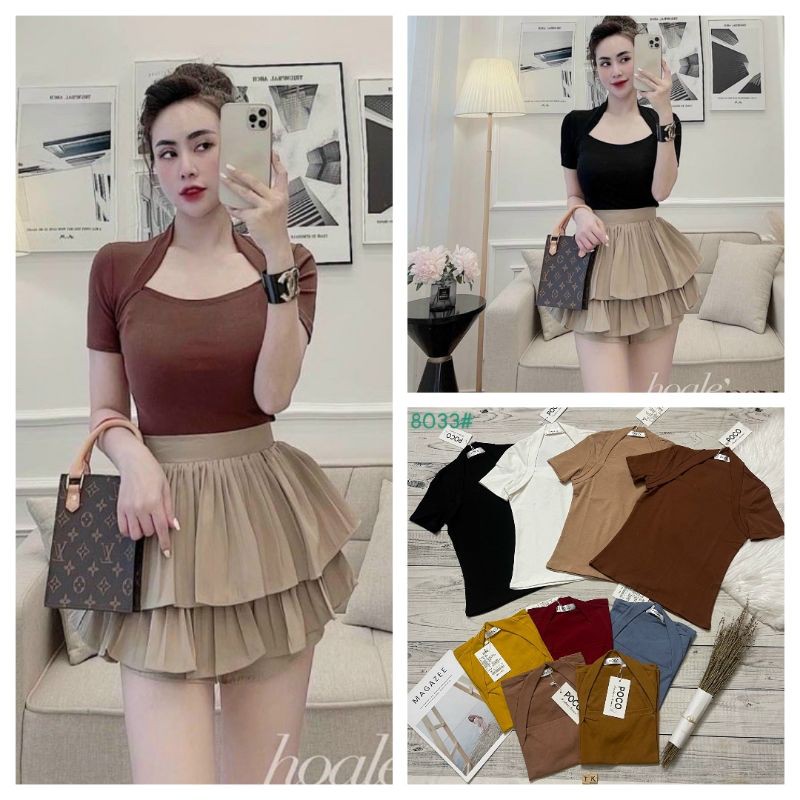 Áo thun trơn cổ vuông chéo ôm body