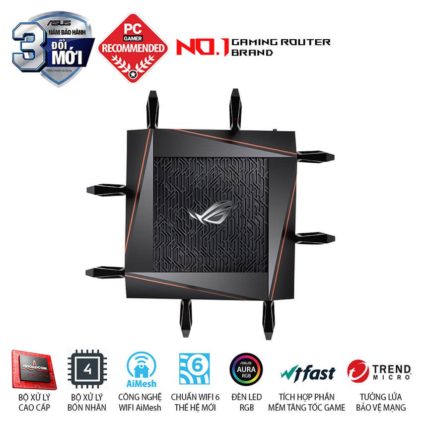 Bộ phát wifi 6 Asus ROG Rapture Gaming GT-AX11000 Tốc độ 10756Mbps