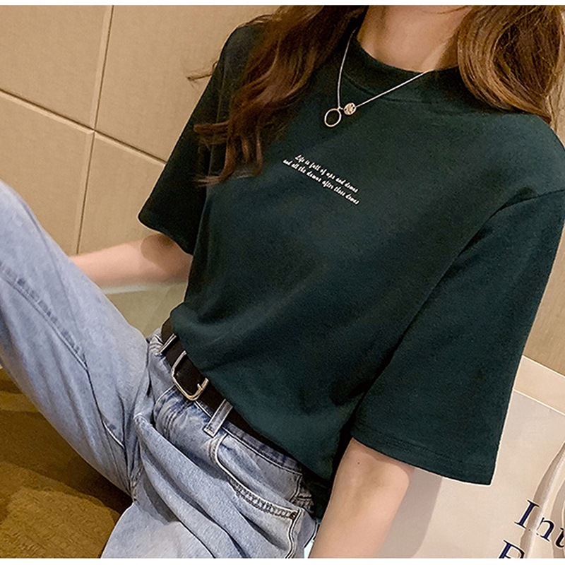 Áo thun tay lửng cổ tròn họa tiết đơn giản trẻ trung