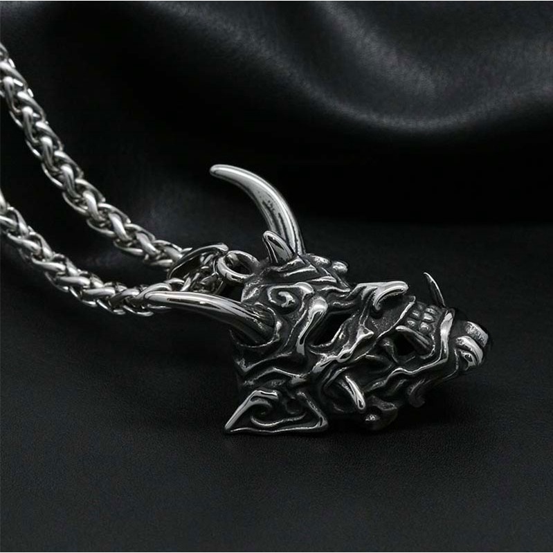 Dây Chuyền Nam Nữ Vòng Cổ Titan Loki Accessories Samurai Mặt Quỷ Cho Màu Bạc Titan Chất liệu Không Gỉ - Samurai