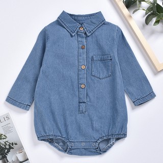 Bộ áo liền quần jean dài tay cho bé gái