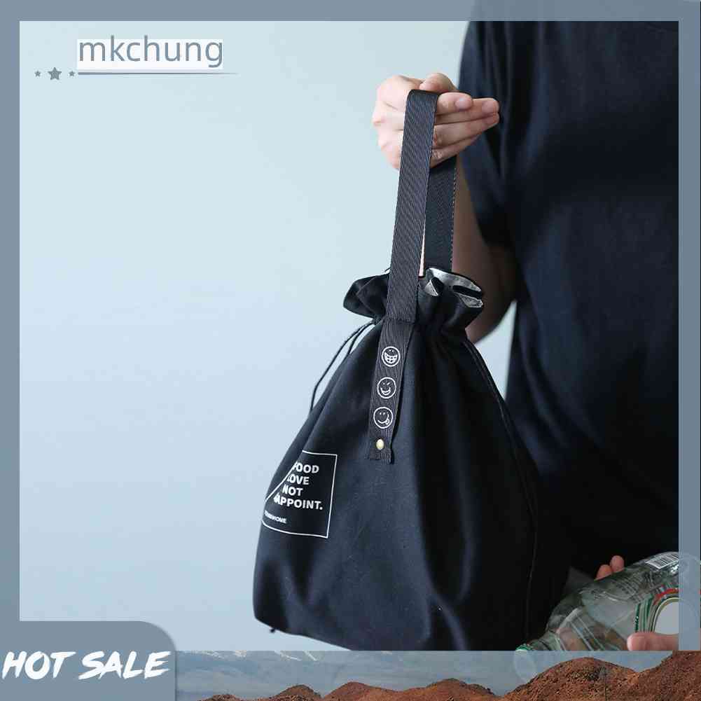 Túi Đựng Hộp Cơm Trưa Giữ Nhiệt Bằng Vải Canvas Có Dây Rút Tiện Lợi