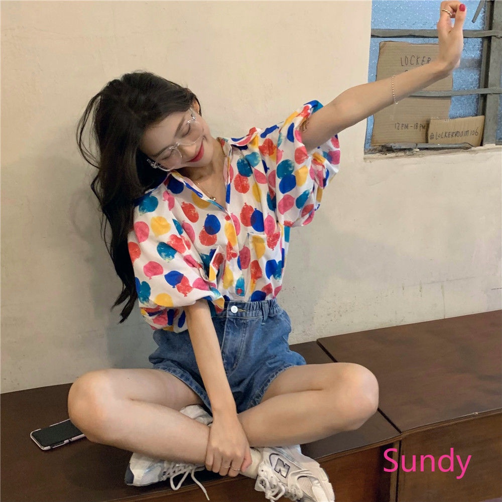 Áo sơ mi cổ đứng tay ngắn in họa tiết hoa thời trang mùa hè dành cho nữ