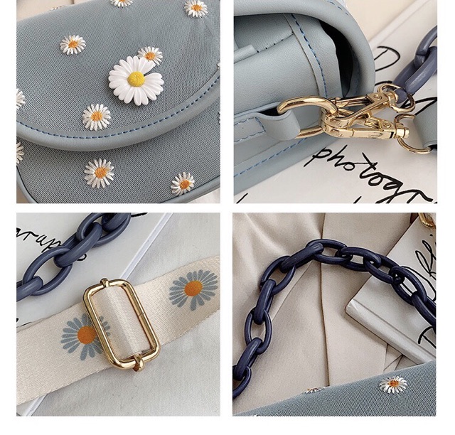 Túi hoa cúc phối dây xích đeo vai 797