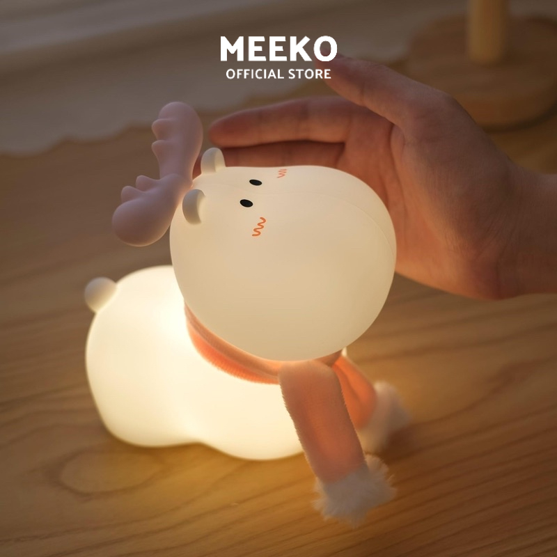 Đèn ngủ cảm ứng tuần lộc béo ú thay đổi độ sáng đổi 7 màu silicon Bemi MEEKO