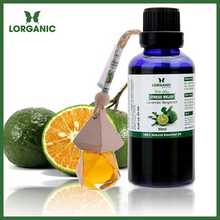 Combo tinh dầu thư giãn stress relief Lorganic (50ml) +tinh dầu thư giãn stress relief treo xe hơi, tủ áo  (10ml)
