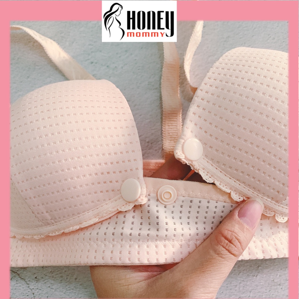 Áo Lót Bầu Và Sau Sinh Mở Cúc Cho Con Bú Tiện Lợi Chống Chảy Xệ, Áo Ngực Bầu Không Gọng Đệm Thông Hơi HN1605 Honey Mommy