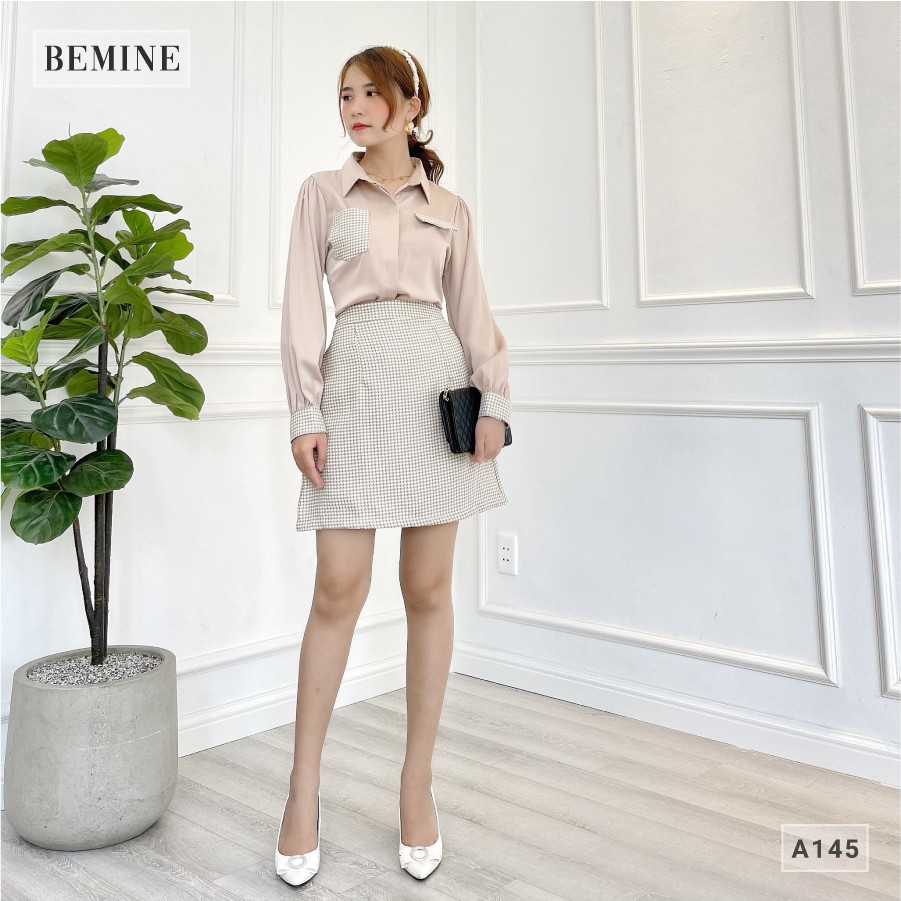 Áo sơ mi nữ công sở tay dài phối túi họa tiếc caro thanh lịch BEMINE A145DA