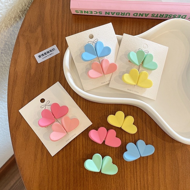 Kẹp Tóc Mỏ Vịt Nhiều Màu Sắc Họa Tiết Trái Tim Đơn Giản Dễ Thương Cho Nữ