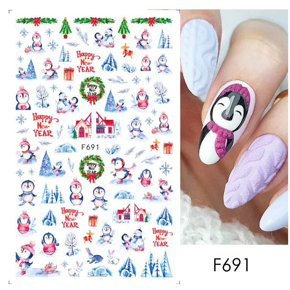 Miếng Dán Trang Trí Móng Tay Họa Tiết Giáng Sinh/ Bông Tuyết/ Chú Chim 3D Độc Đáo Cho Dịp Halloween/ Giáng Sinh