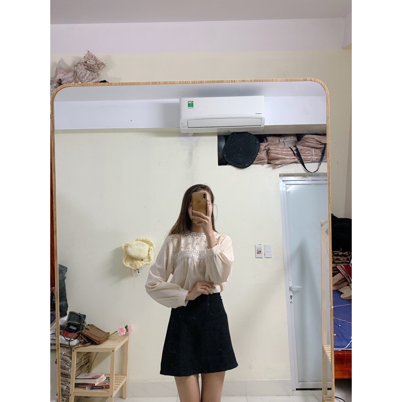 [Ảnh thật/Video] Áo sơ mi hoa xinh trước ngực - Áo sơ mi nữ hoa ngực