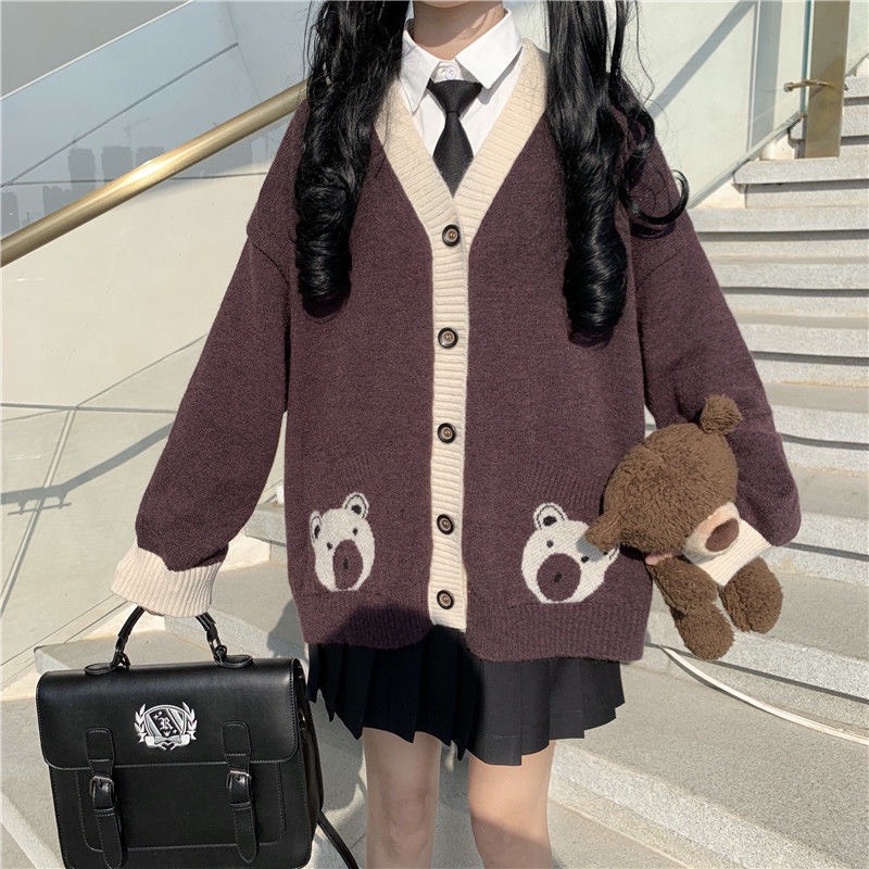 Áo Khoác Cadigan Gấu 2 Túi Siêu Cute Áo Len From Rộng Dáng Dài Phù Hợp Đi Chơi Đi Dạo Phố Ak794