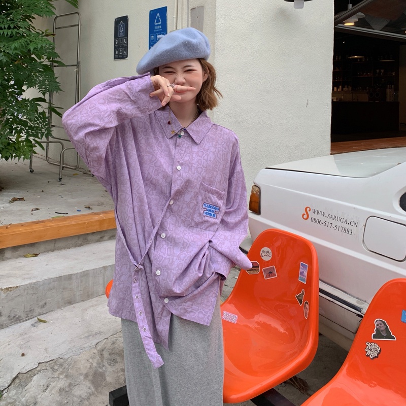 SUXI Áo sơ mi nữ tay dài dáng rộng thời trang