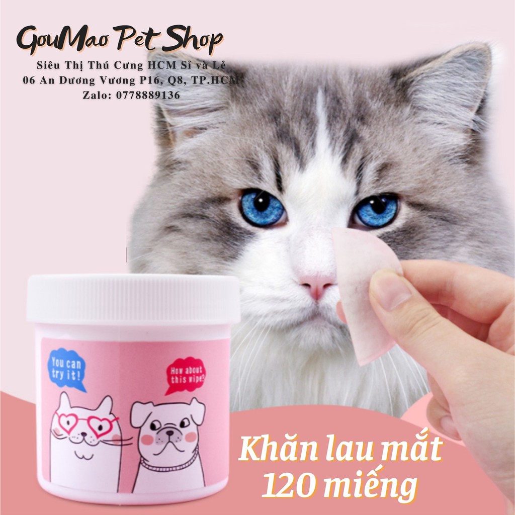 【1hộp 120 tờ】Khăn lau mắt chó mèo (Chính hãng) (Khăn ướt lau mắt, tai, mặt cho chó mèo)