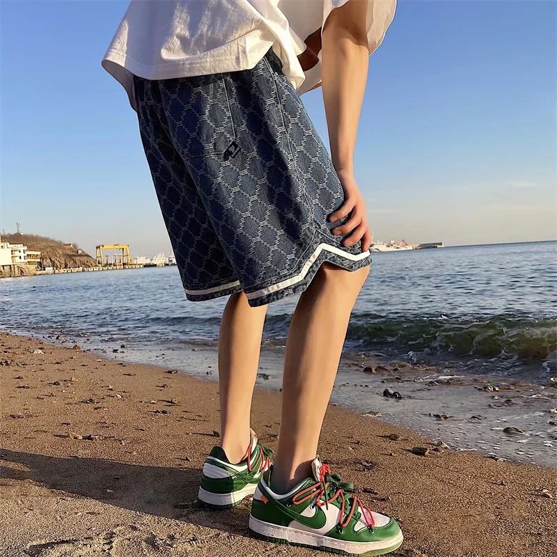 Quần Short Denim Thêu Họa Tiết Phong Cách Đường Phố Hàn Quốc Cho Nam