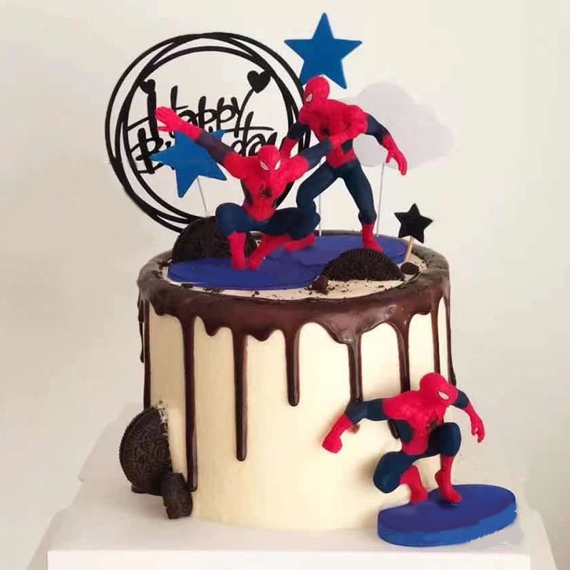 phụ kiện trang trí bánh [FREESHIP❤️] Người nhện bộ 7 món - trang trí bánh sinh nhật