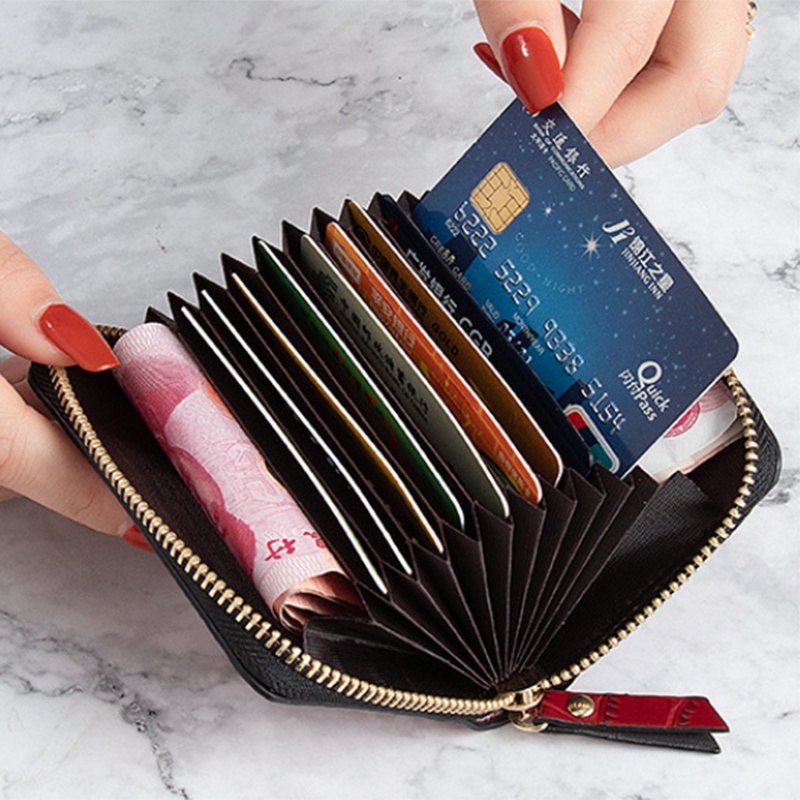 KAITIFEI Ví da đựng thẻ atm thời trang ngắn cầm tay mini giả nhiều ngăn đựng thẻ