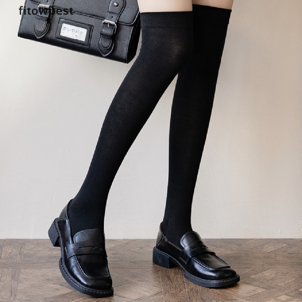 Vớ Nhung Dài Qua Gối Màu Trắng Đen Phong Cách Lolita Đáng Yêu