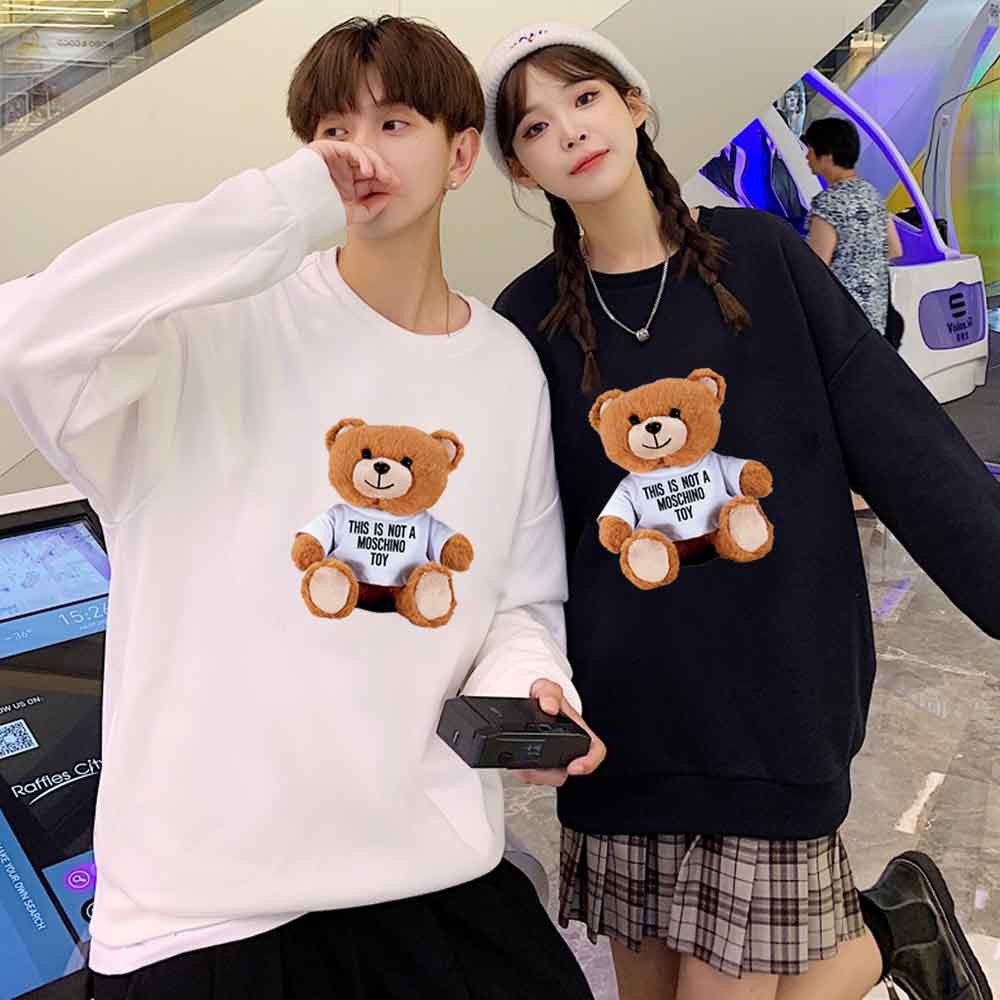 Áo đôi nam nữ thu đông, áo nỉ sweater in hình gấu chất bông ấm phong cách hàn quốc-PINK