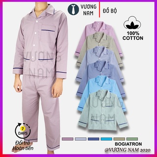 Đồ bộ pijama nam mặc nhà trung niên ông già trung tuổi cao cấp vải kate trơn sọc VN25G