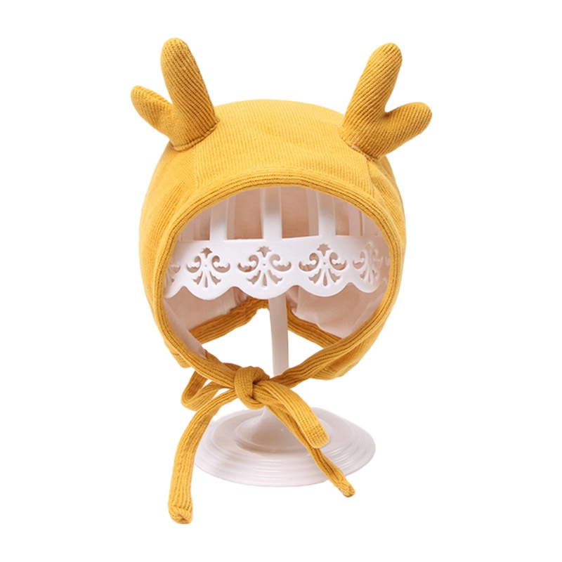 Mũ Beanie Màu Trơn Giữ Ấm Tai Hình Tuần Lộc Dễ Thương Cho Bé Sơ Sinh