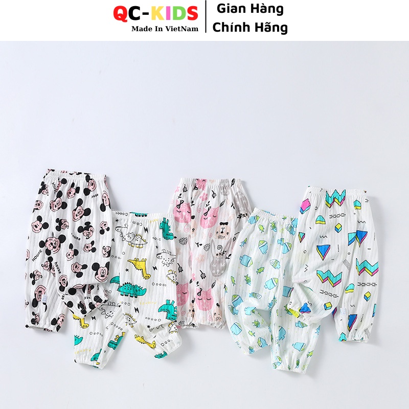 Quần chục dài cotton giấy và thông hơi trẻ em họa tiết nhiều hình chibi cho bé trai và gái 3-15kg