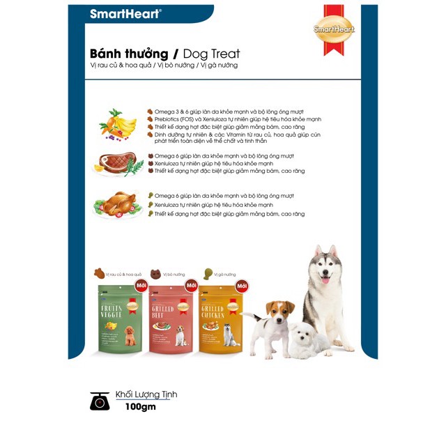 Bánh thưởng cho chó Smartheart dog treats snack 100g, thức ăn snack vặt huấn luyện cún Con Mèo Xiêm