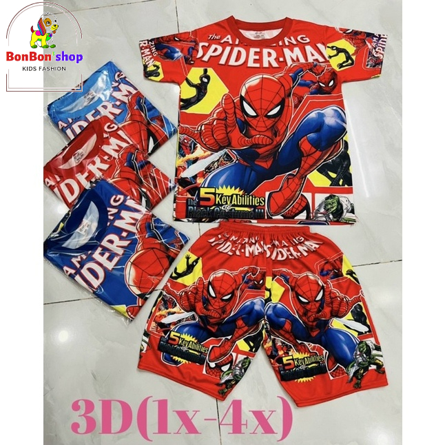 bộ đồ siêu nhân tay ngắn cho bé trai size 20-25kg in hình 3d nổi bật