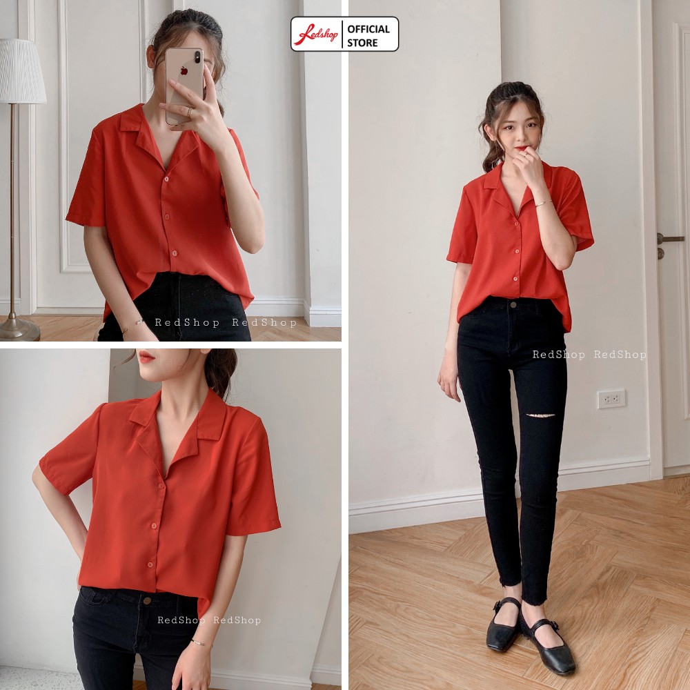 Áo Sơ Mi Nữ Basic Tay Lỡ Cổ Vest Kiểu Dáng Hàn Quốc Đủ Màu REDSHOP_27824