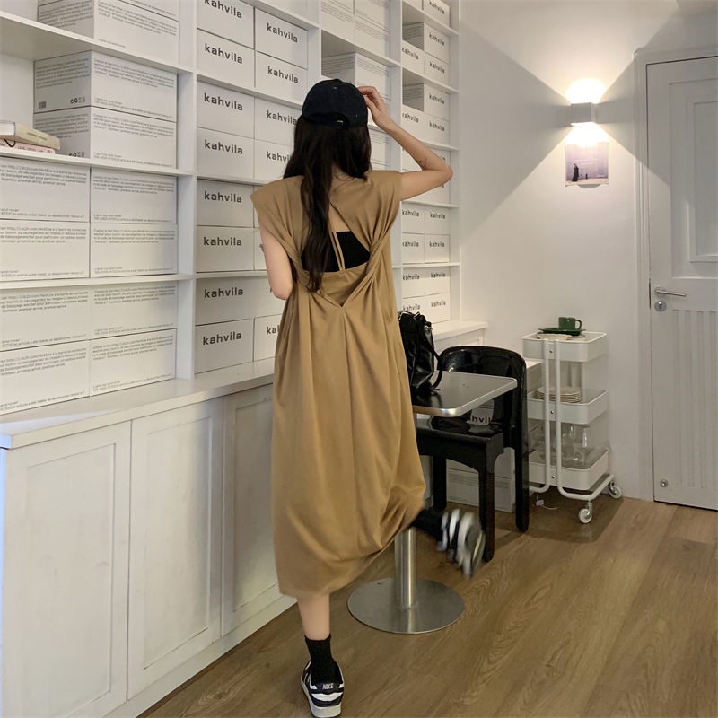 [Linin] Đầm Sát Nách Dáng Rộng Hở Lưng Có Đệm Mút Size Lớn Thời Trang Mùa Hè Cho Nữ