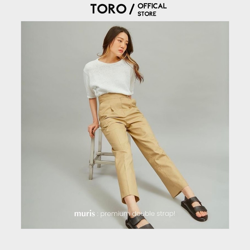 Dép sandal nam nữ couple quai ngang da bò thời trang cao cấp Toro, đế cao su non, màu đen _ Q09