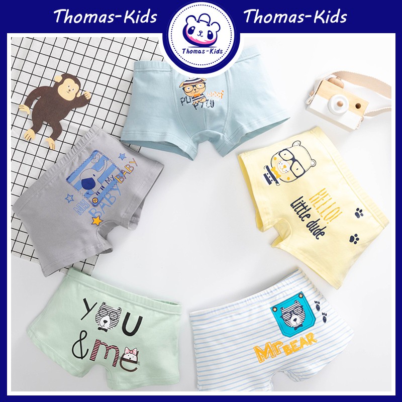 Bộ 5 Quần Lót Boxer Chống Vi Khuẩn Thoáng Khí Thoải Mái Cho Bé Trai 3-12 Tuổi