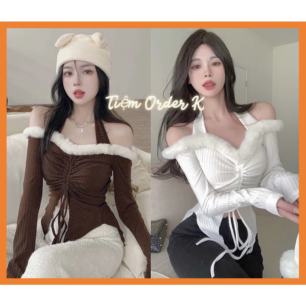 ORDER♥️Áo Len Viền Lông Dây Rút(ảnh thật)Fzsize Dưới 60kg