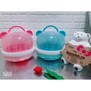 Giá úp bình sữa có nắp đậy an toàn hình tai gấu cho bé
