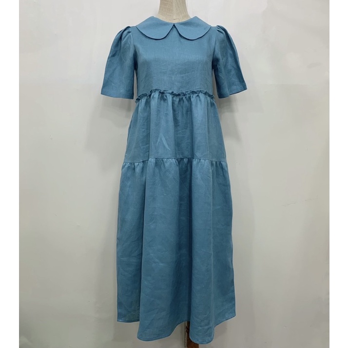 Đầm linen tưng cổ bẻ xinh xắn