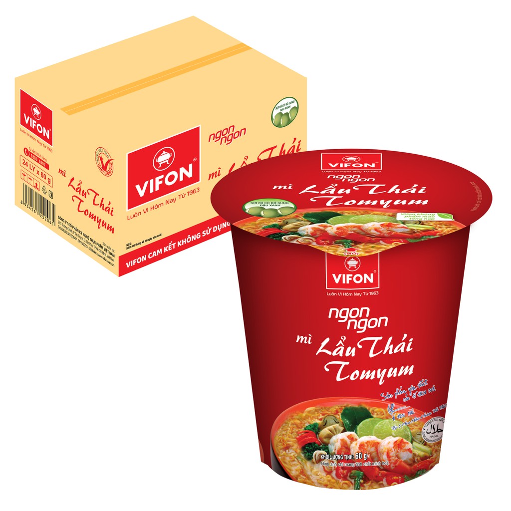 Thùng 24 Ly Mì Ngon Ngon Lẩu Thái Tomyum VIFON 60g/Ly