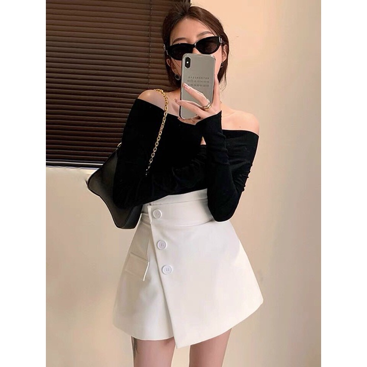 Quần Giả Váy Vạt Chéo Trơn Có Quần Nút