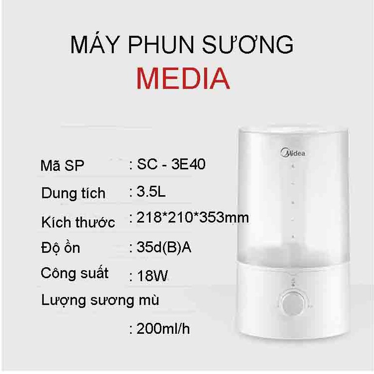 [HÀNG CHÍNH HÃNG] Máy Phun Sương Khuếch Tán Tinh Dầu Công Xuất Lớn T4 - Chính Hãng Midea - 3,5L!!!