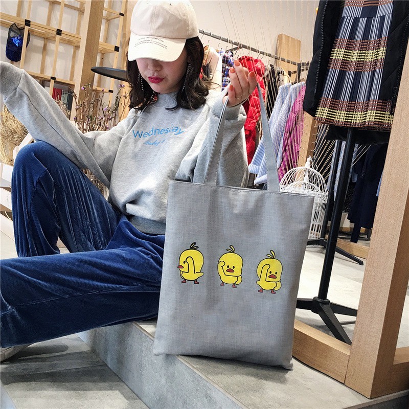 Túi Vải Tote Gray 3 Em Vịt Cute Có Dây Kéo M716