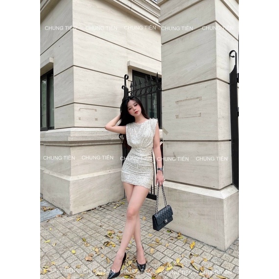 Váy kim sa body sát nách khuy vai