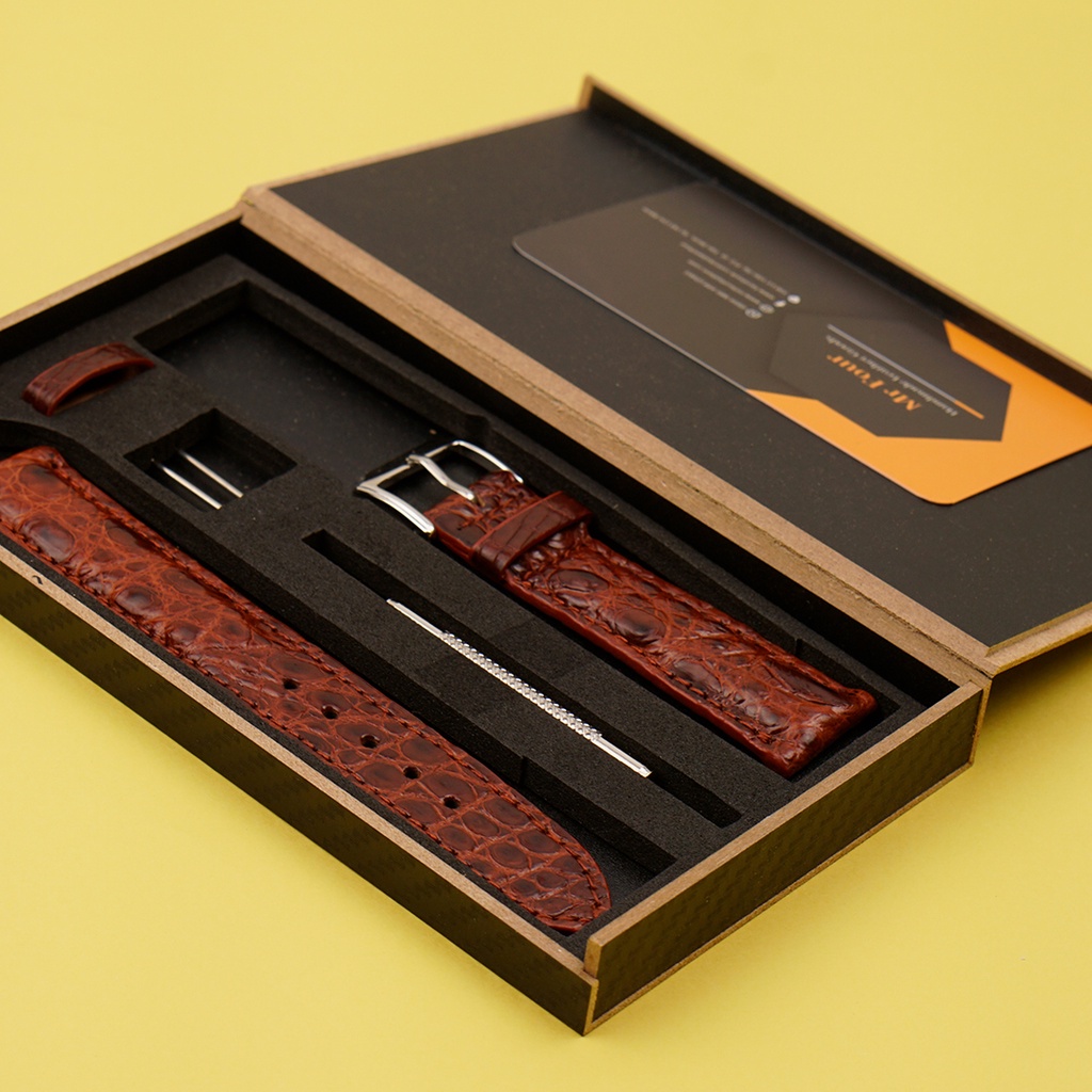Dây Đồng Hồ Da Cá Sấu Nâu Đỏ - Dây Da Đồng Hồ MrFour | Crocodile Leather Watch Bands