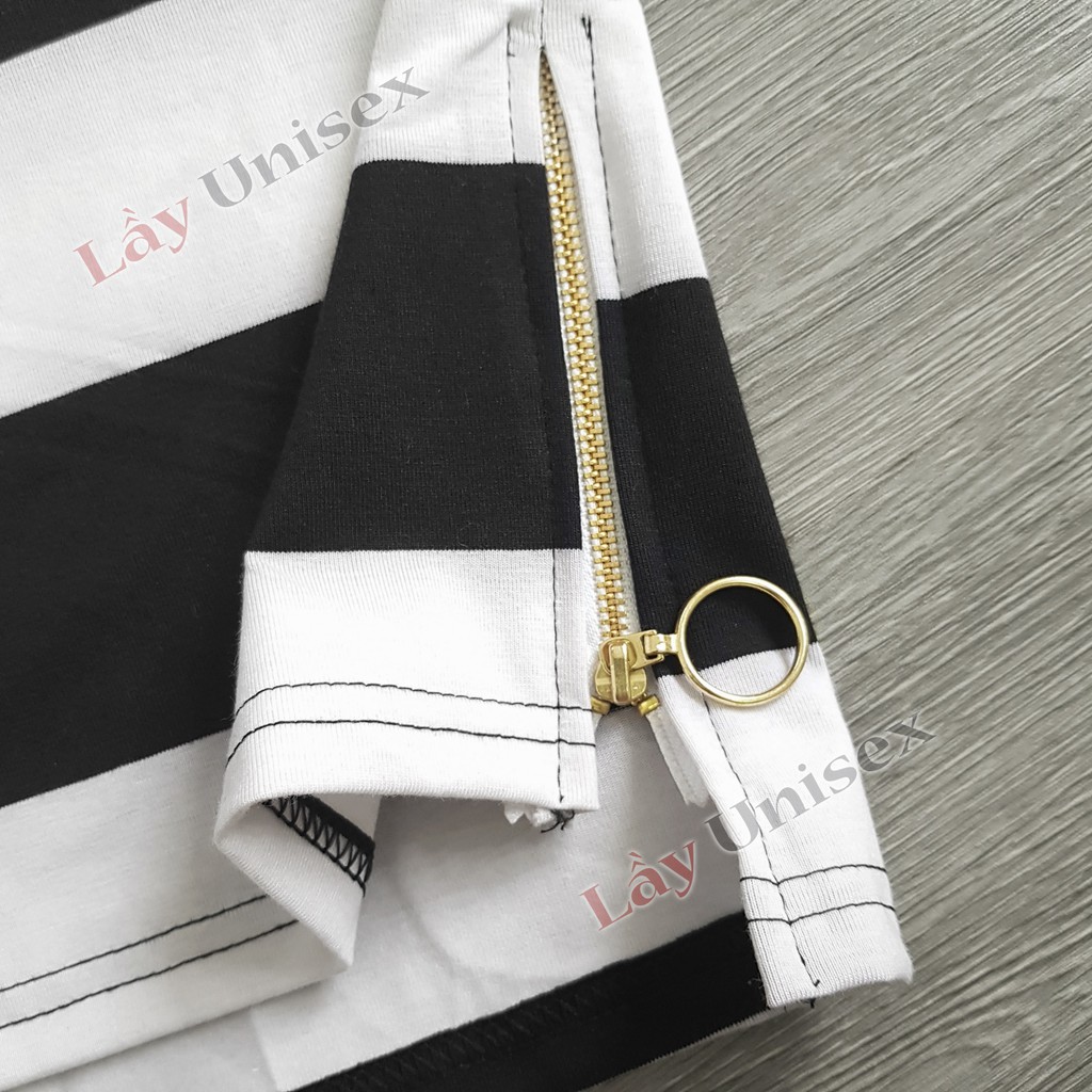 Áo thun unisex tay lỡ Sọc ngang vạt Sole phối Zip | BigBuy360 - bigbuy360.vn